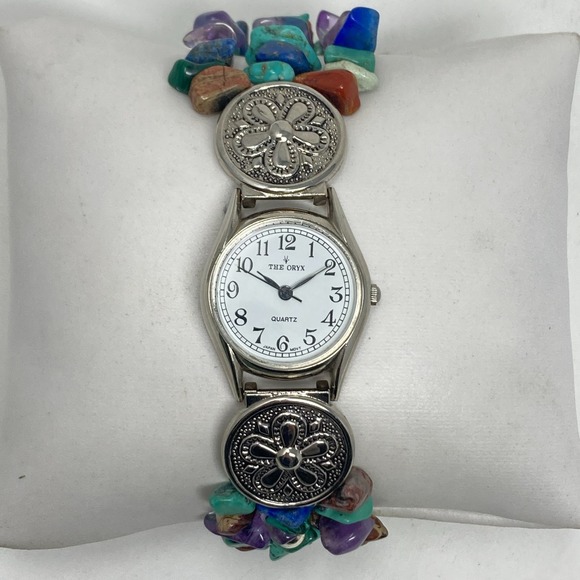 Accessories - Oryx Watch Women Silver Tone Gemstone Band Amethyst Jasper 24mm New Batter 7.25"